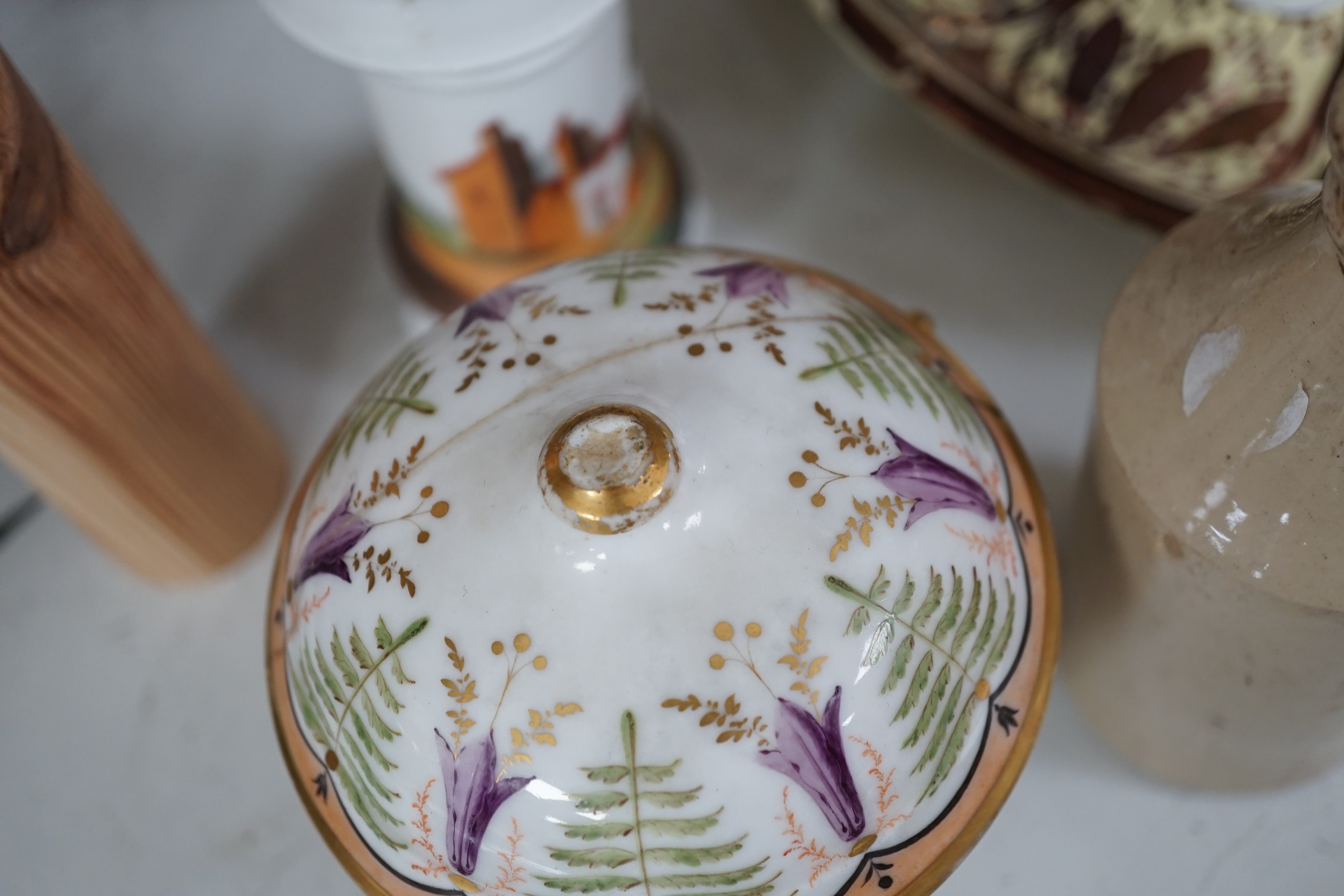 Mixed ceramics to include Copeland Parian Ophelia (a.f.) studio pottery, storage bottles, also to include a glass vase, glass vase 20cms high